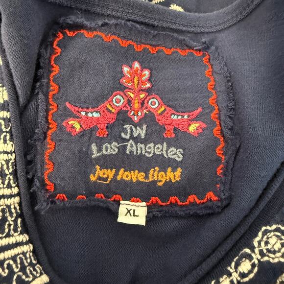 JW Los Angeles Blue Embroidered Cotton Boho Dress | Short Sleeve Tunic | XL - Picture 4 of 10